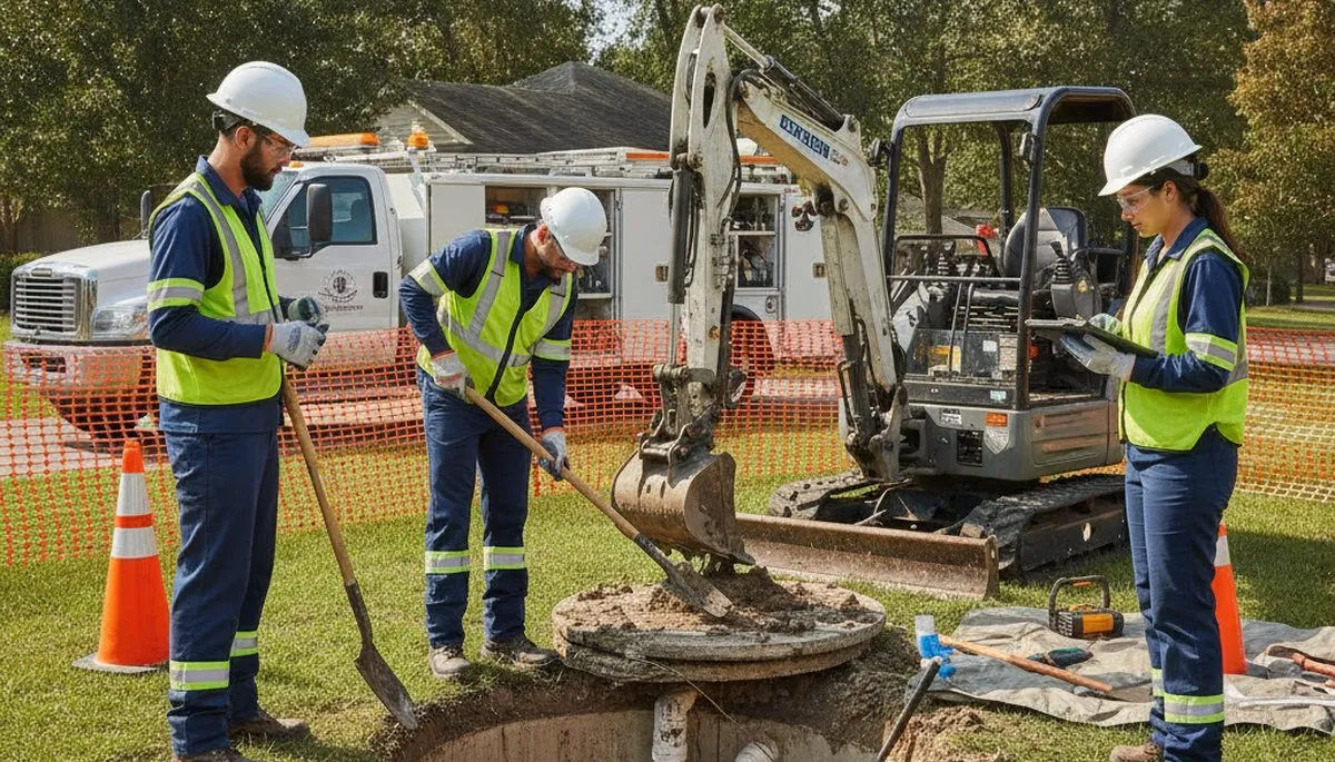 Septic repair technician servicing Albuquerque, NM home plumbing system
